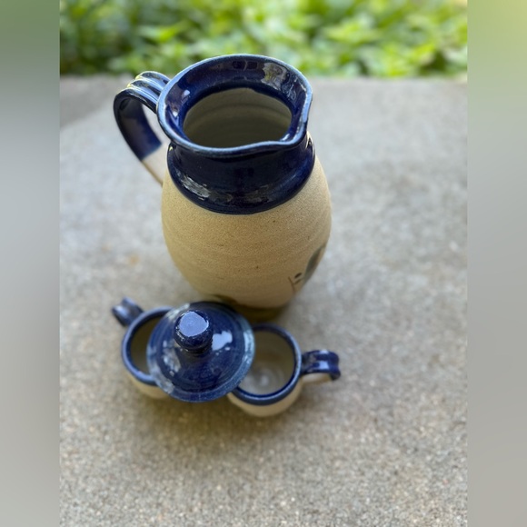 Handcrafted Ceramic Vase and two small cups with Blue Accents - Picture 10 of 16